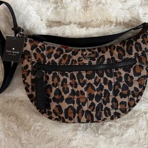 New Kate Spade Camden Quilted Spotted Leopard Sling Bag Brown Multi With Gift